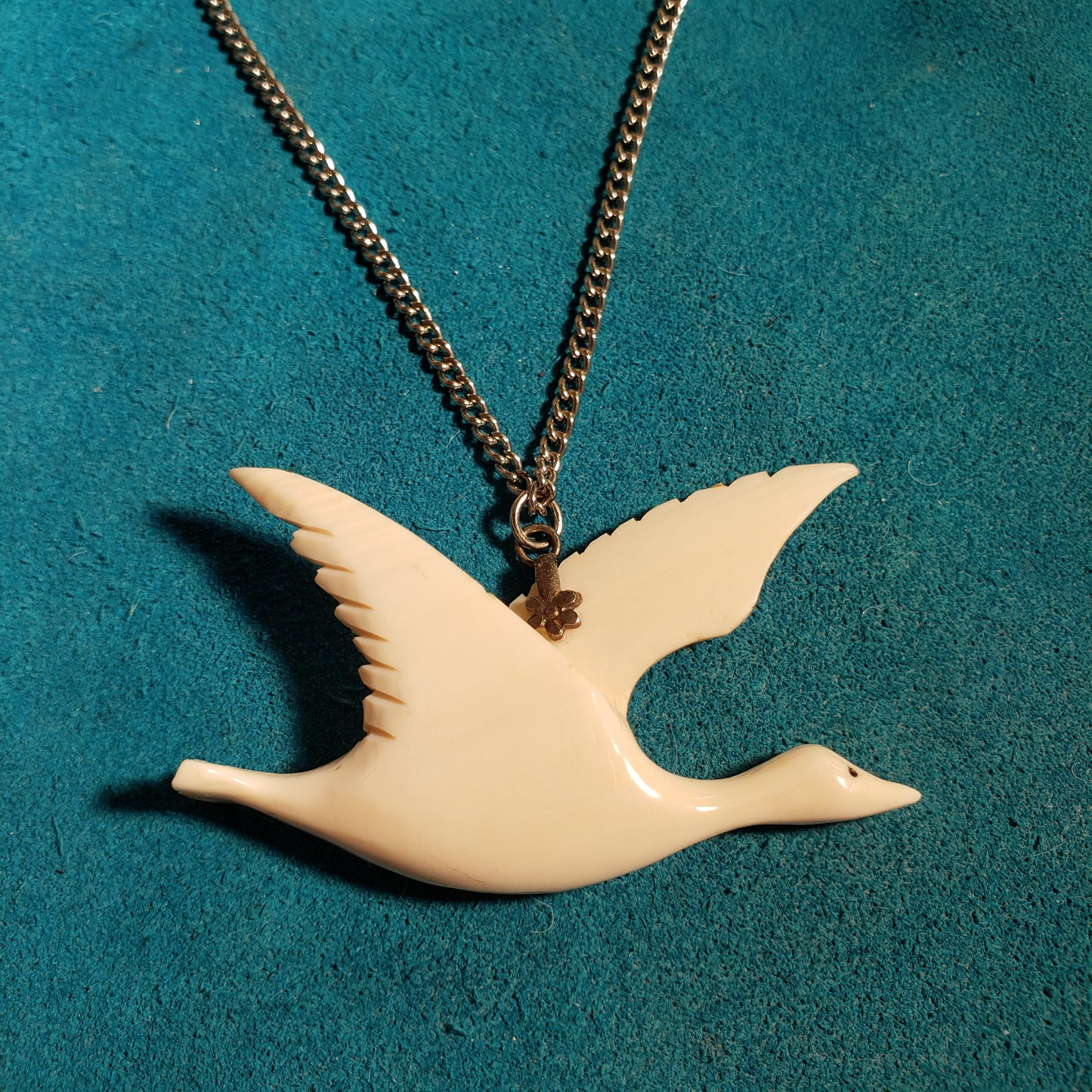 Fossil Walrus Ivory Flying Duck Necklace