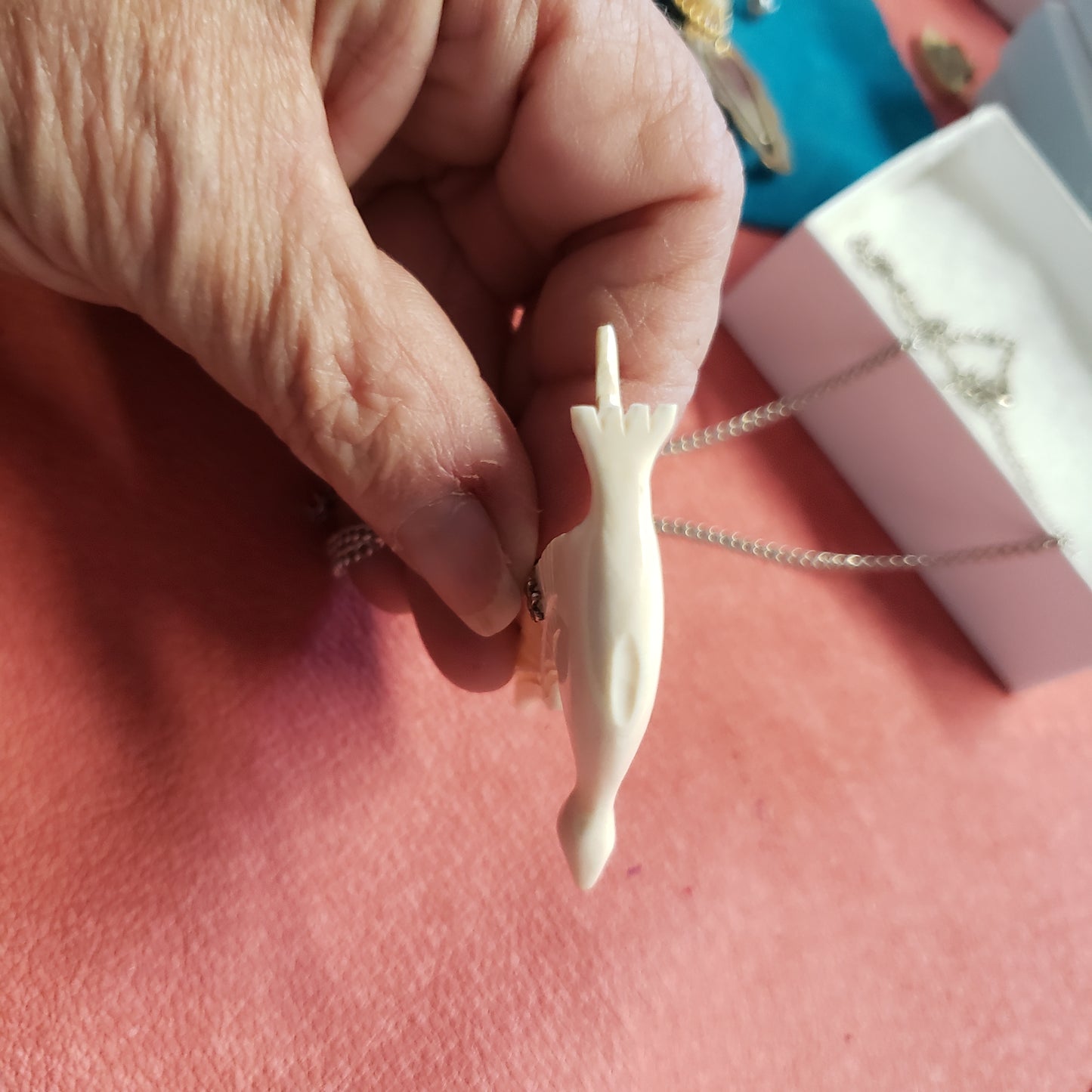 Fossil Walrus Ivory Flying Duck Necklace