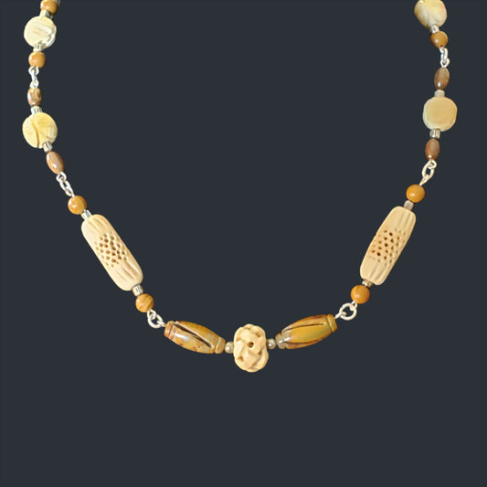 Stunning Fossil Mammoth Ivory, Bone & Jasper Necklace