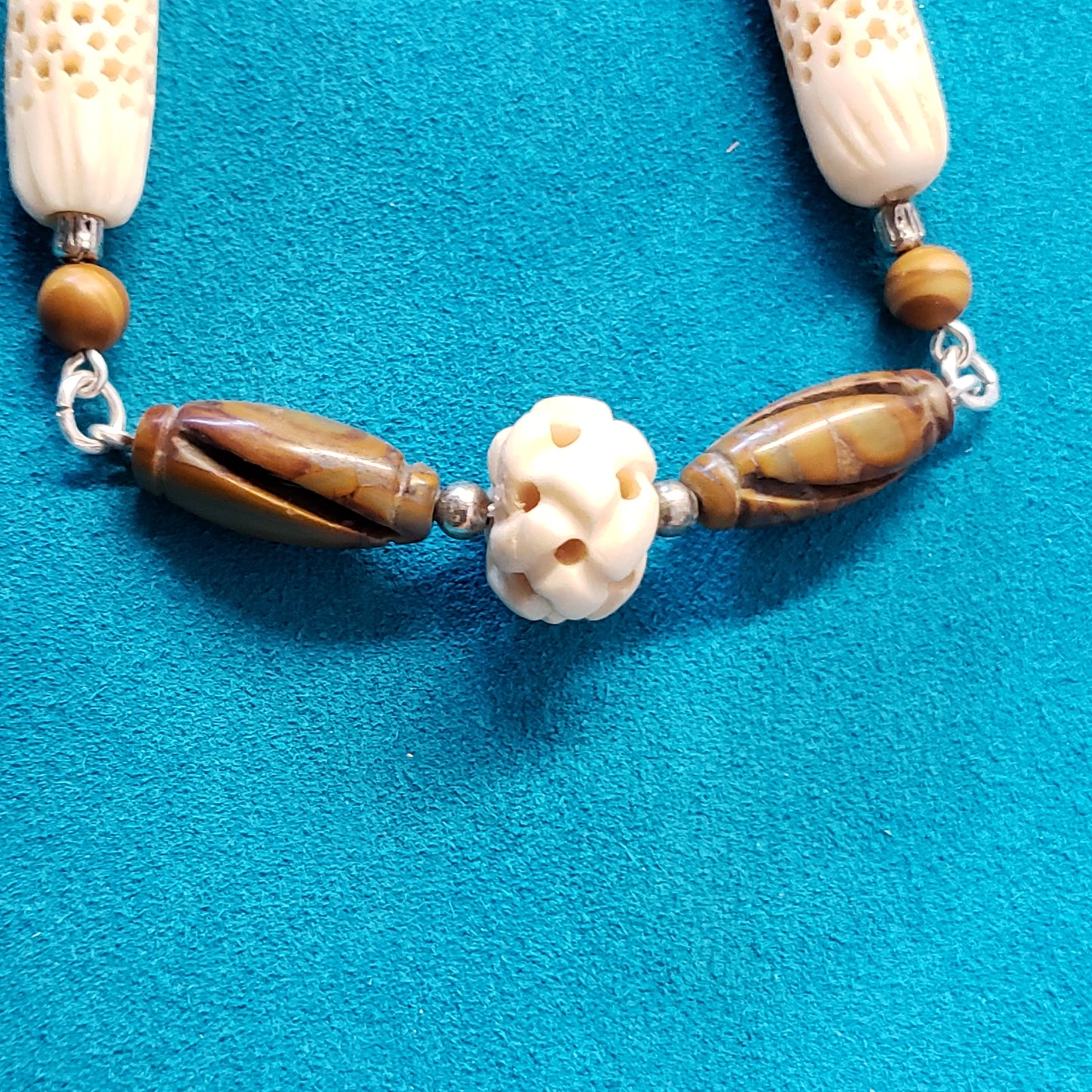 Stunning Fossil Mammoth Ivory, Bone & Jasper Necklace