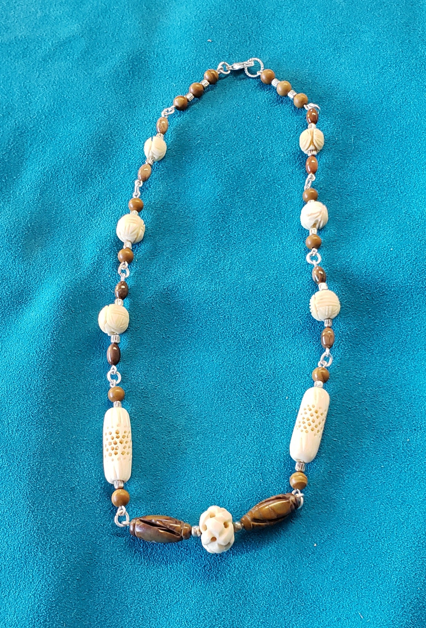 Stunning Fossil Mammoth Ivory, Bone & Jasper Necklace