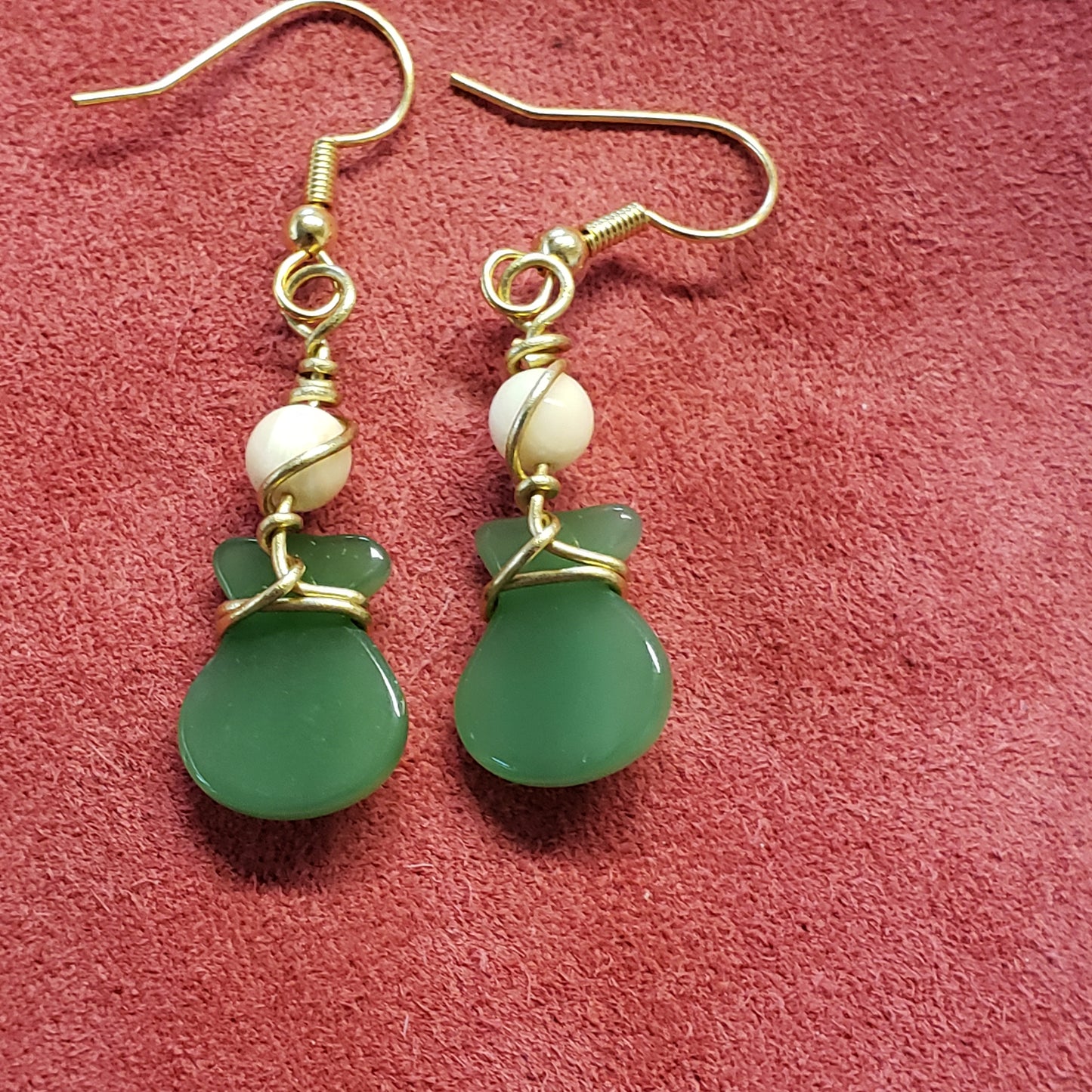 Jade and Fossil Mammoth Ivory Bead Earrings