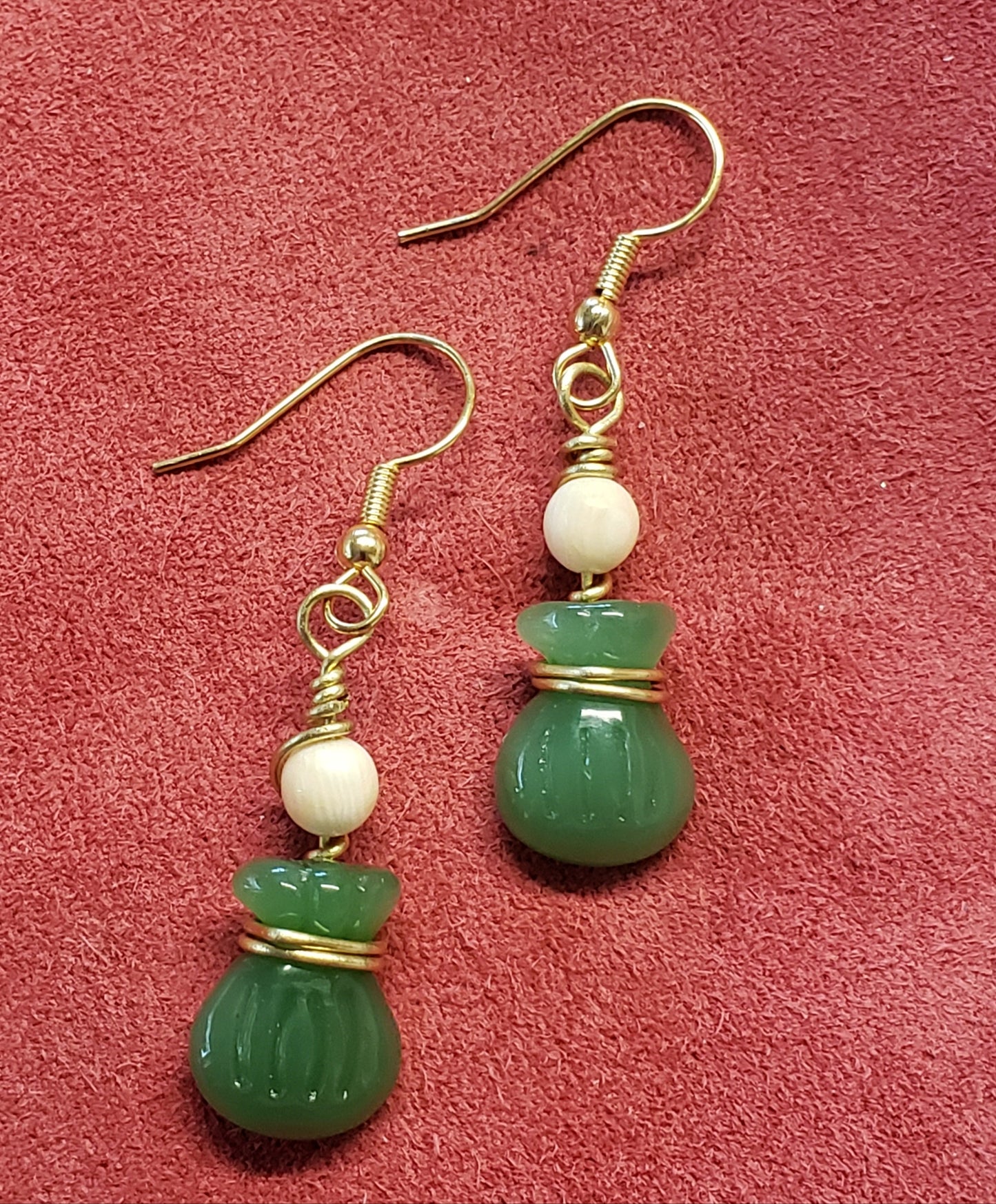 Jade and Fossil Mammoth Ivory Bead Earrings