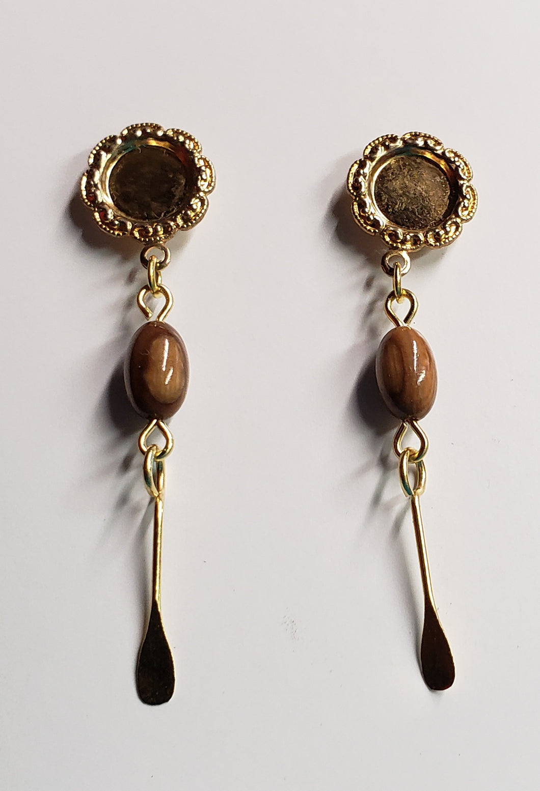 Oval Fossil Mammoth Ivory Bead Earrings