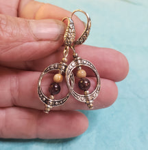 Load image into Gallery viewer, Fossil Mammoth Ivory &amp; Garnet Bead Earrings
