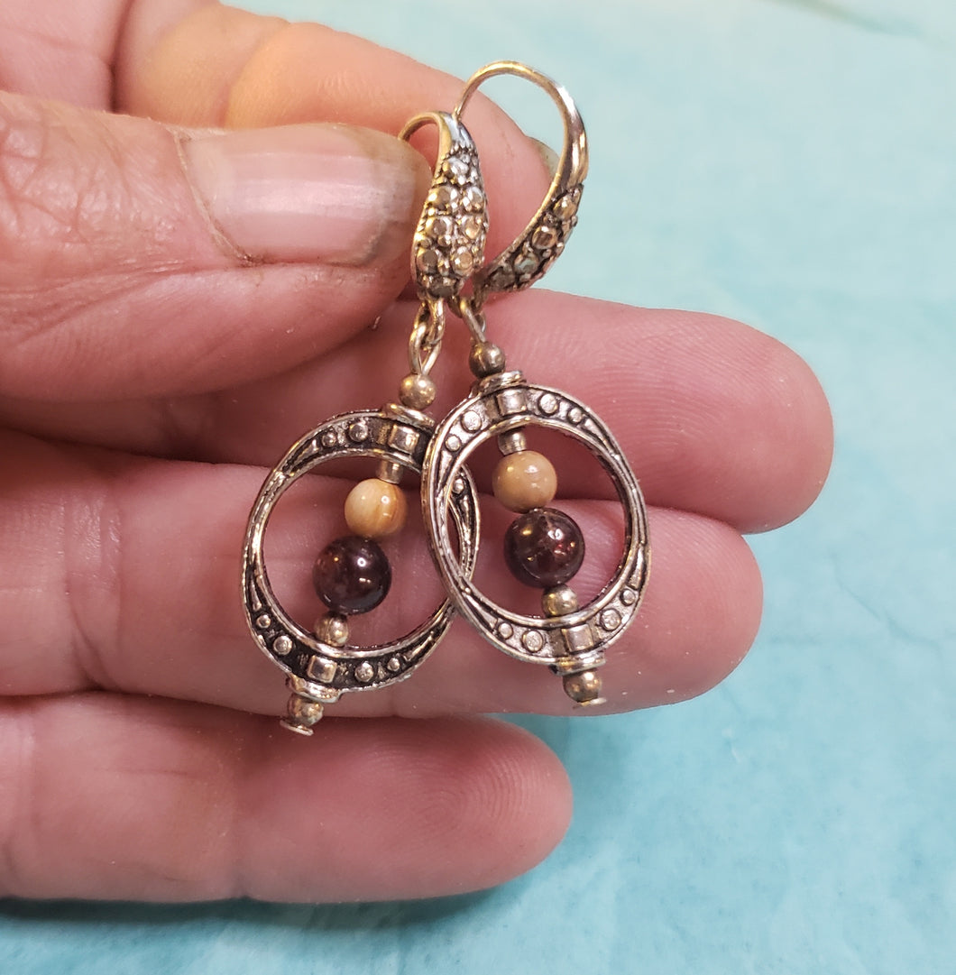 Fossil Mammoth Ivory & Garnet Bead Earrings