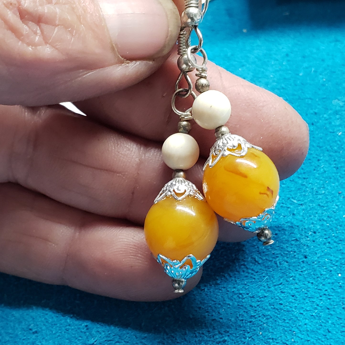 Baltic Amber and Mammoth Ivory Bead Earrings on sale.