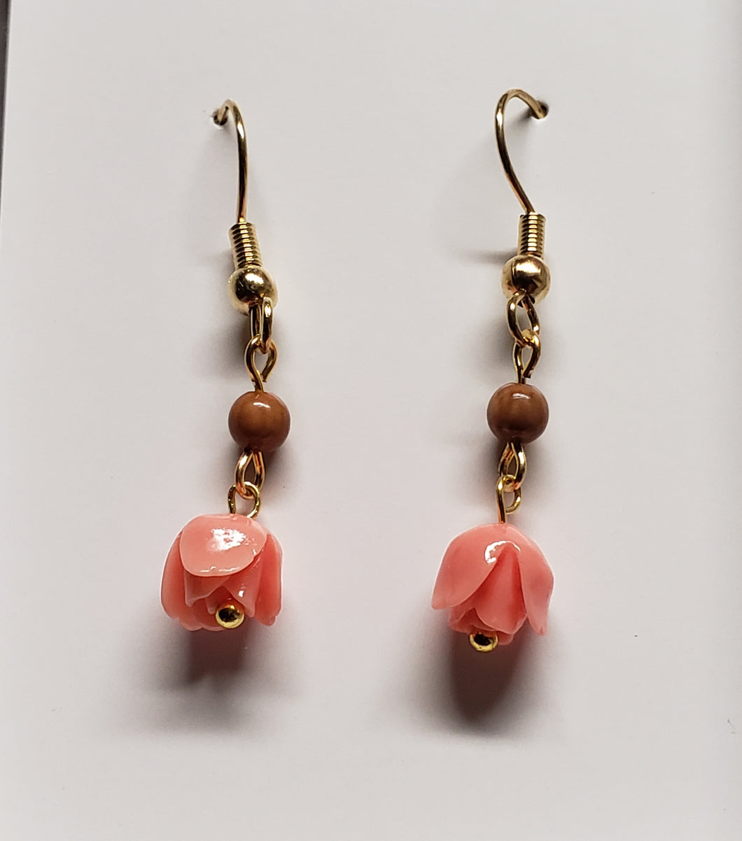 Fossil Mammoth Ivory & Coral Rose Earrings