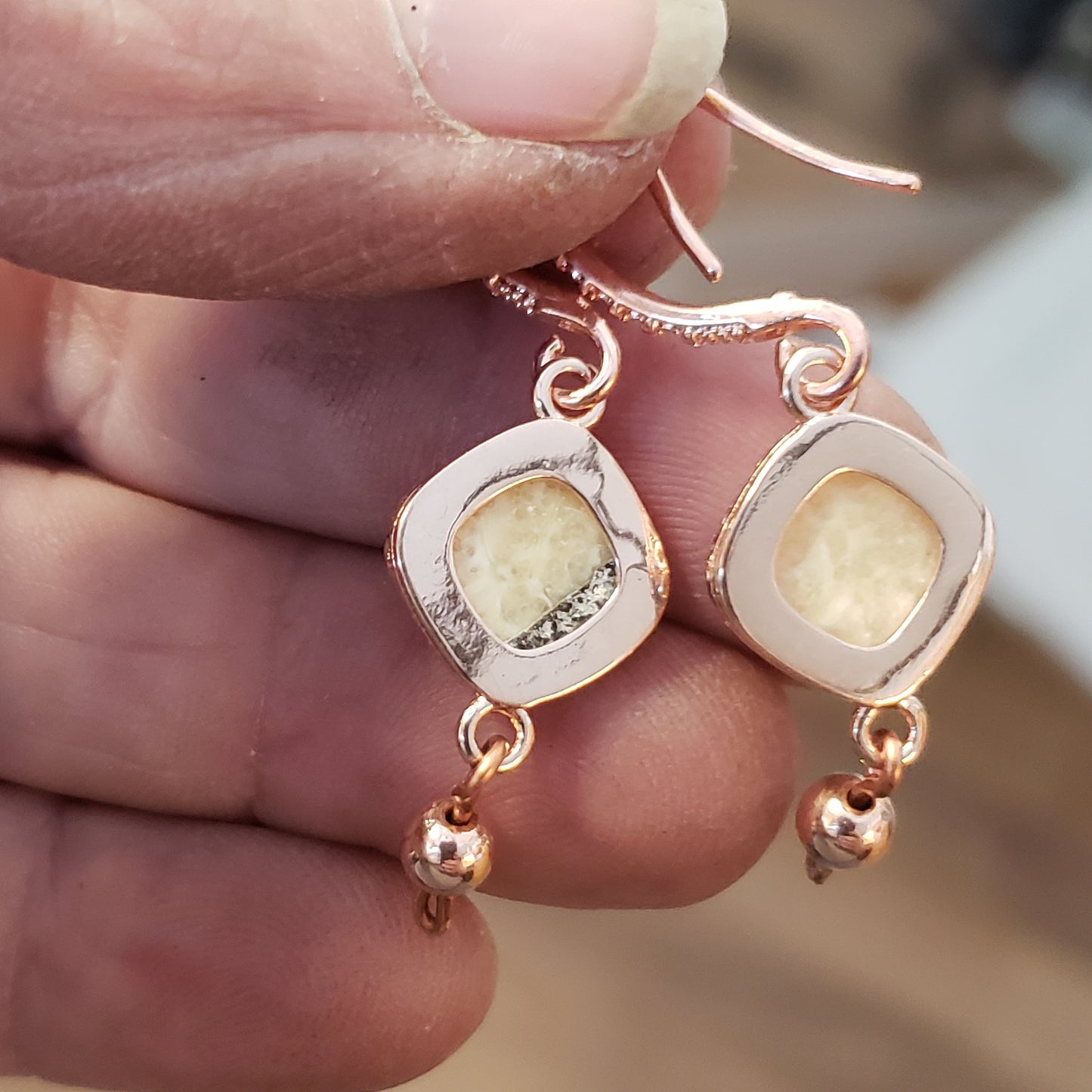 Rose Gold Fossil Walrus Ivory Earrings