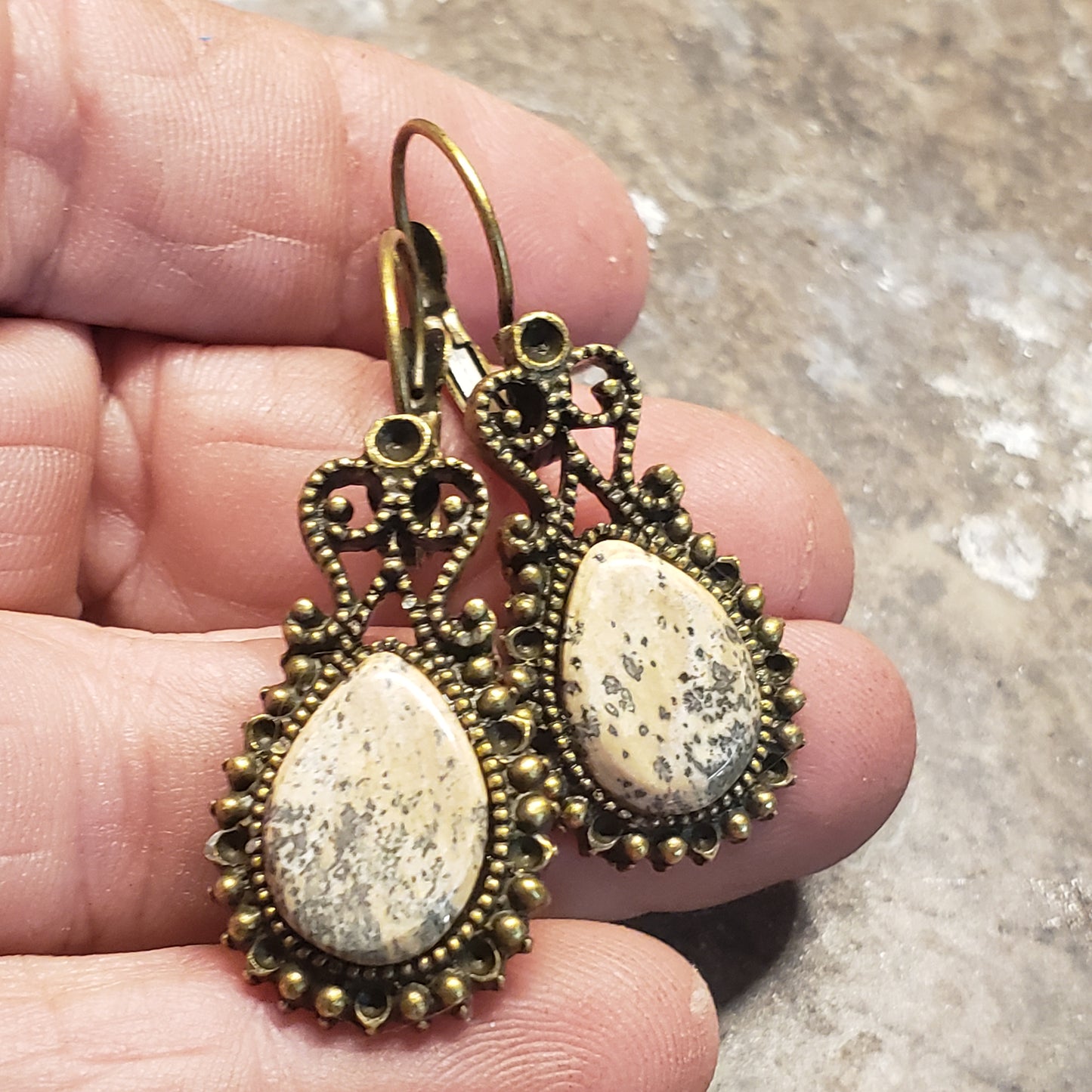 Speckled Fossil Mammoth Ivory Bronze Earrings