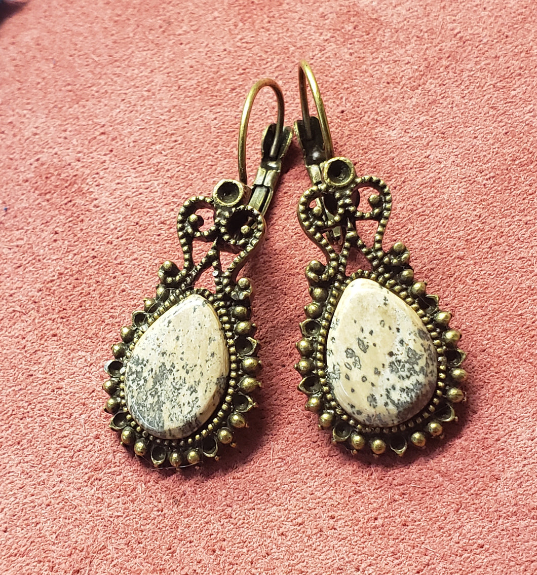 Speckled Fossil Mammoth Ivory Bronze Earrings