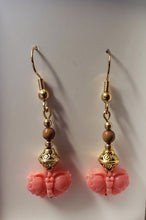 Load image into Gallery viewer, Laser Carved Pink Coral &amp; Fossil Mammoth Ivory Earrings
