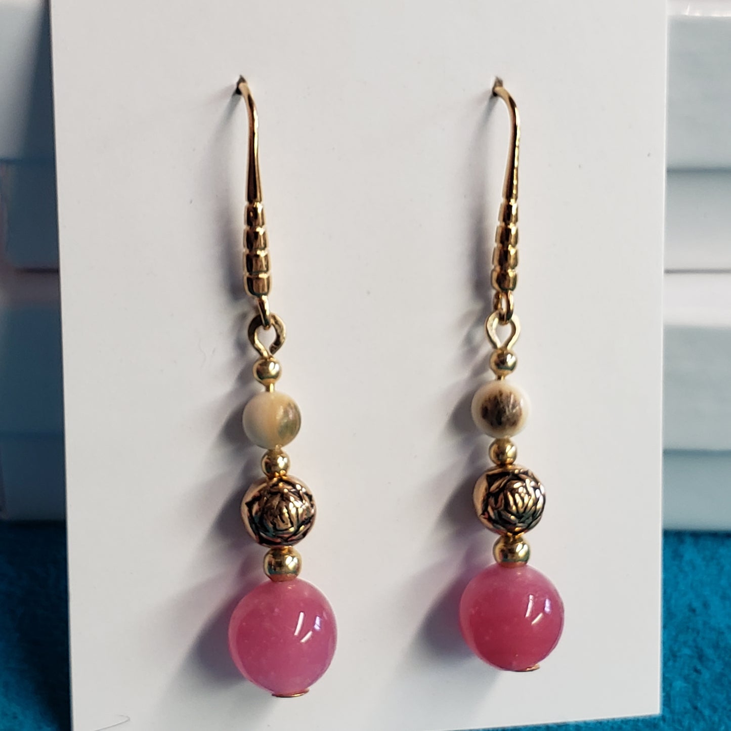 Rose Quartz & Mammoth Ivory Earrings