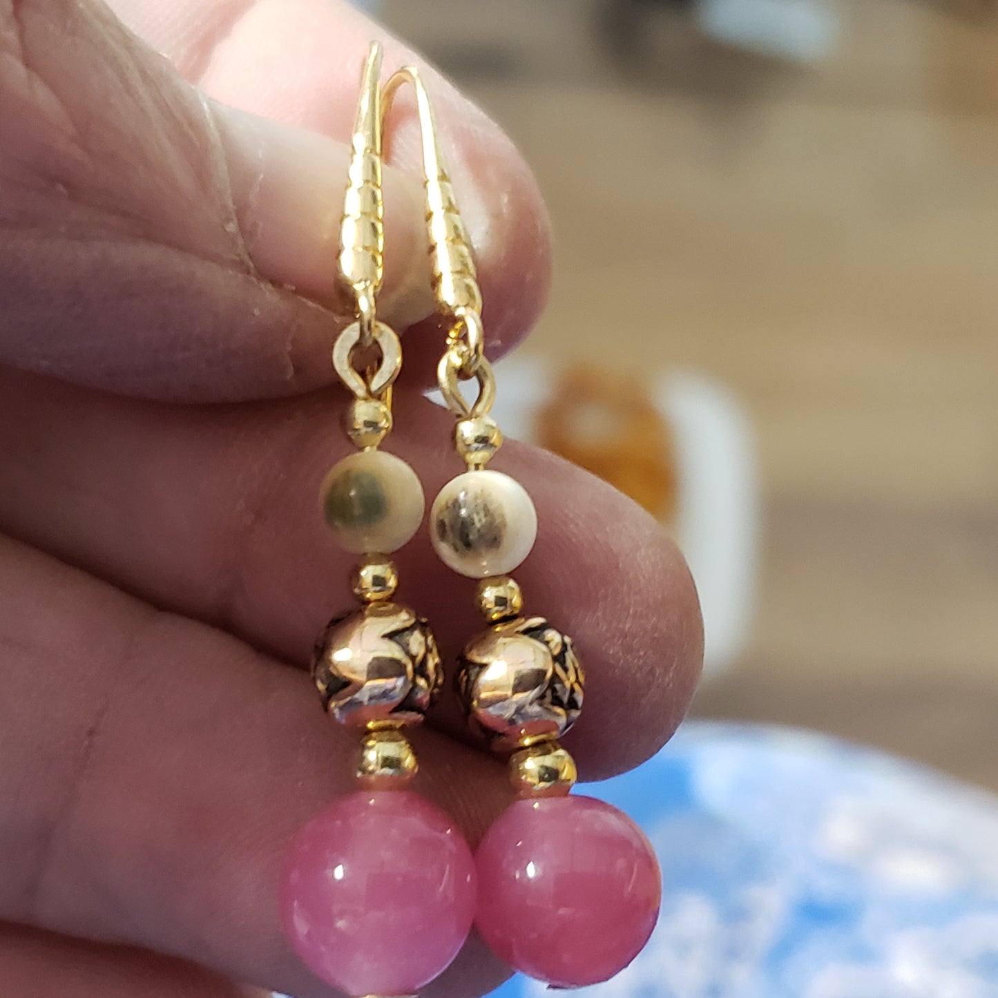 Rose Quartz & Mammoth Ivory Earrings