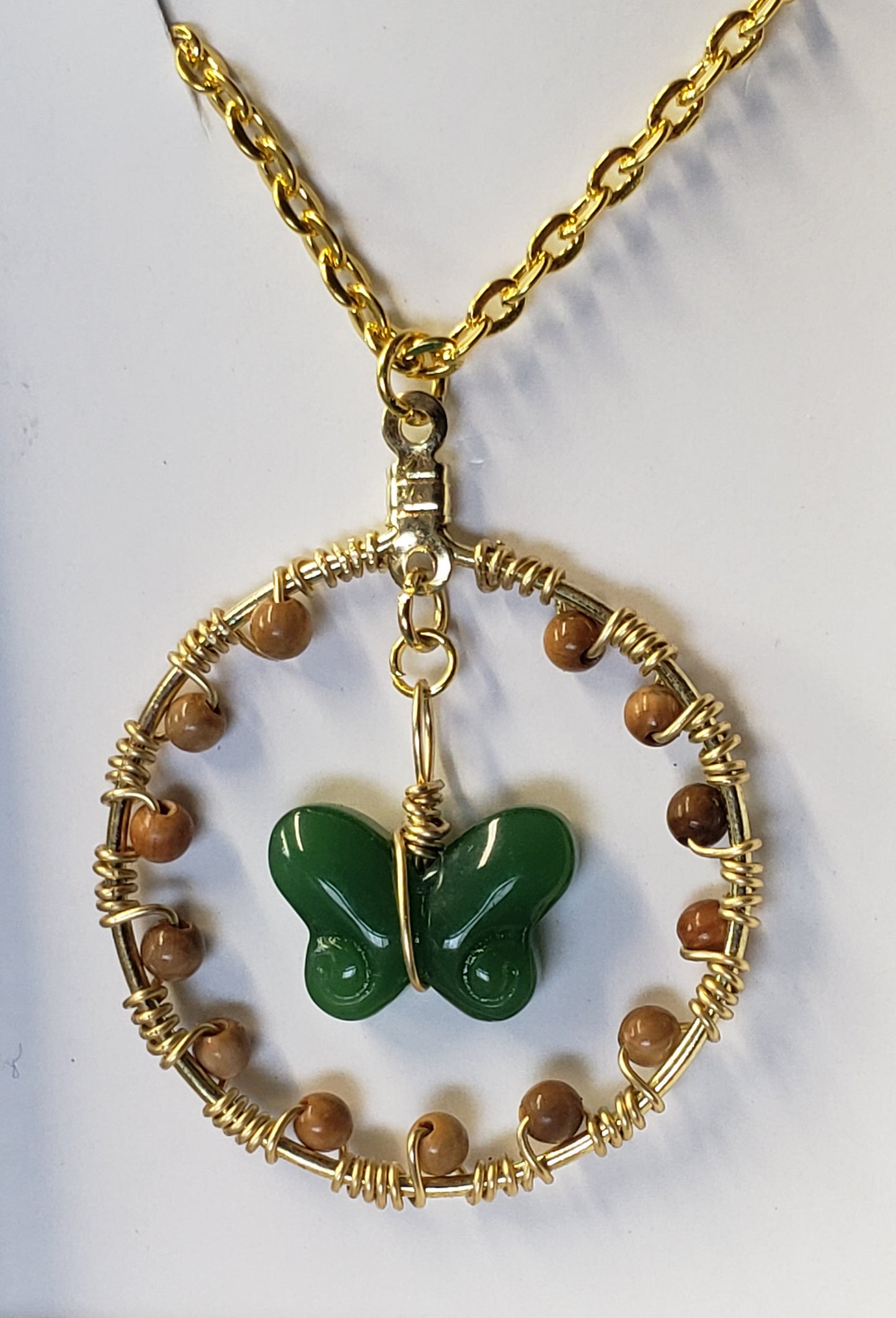 Fossil Mammoth Ivory & Jade Butterfly Necklace