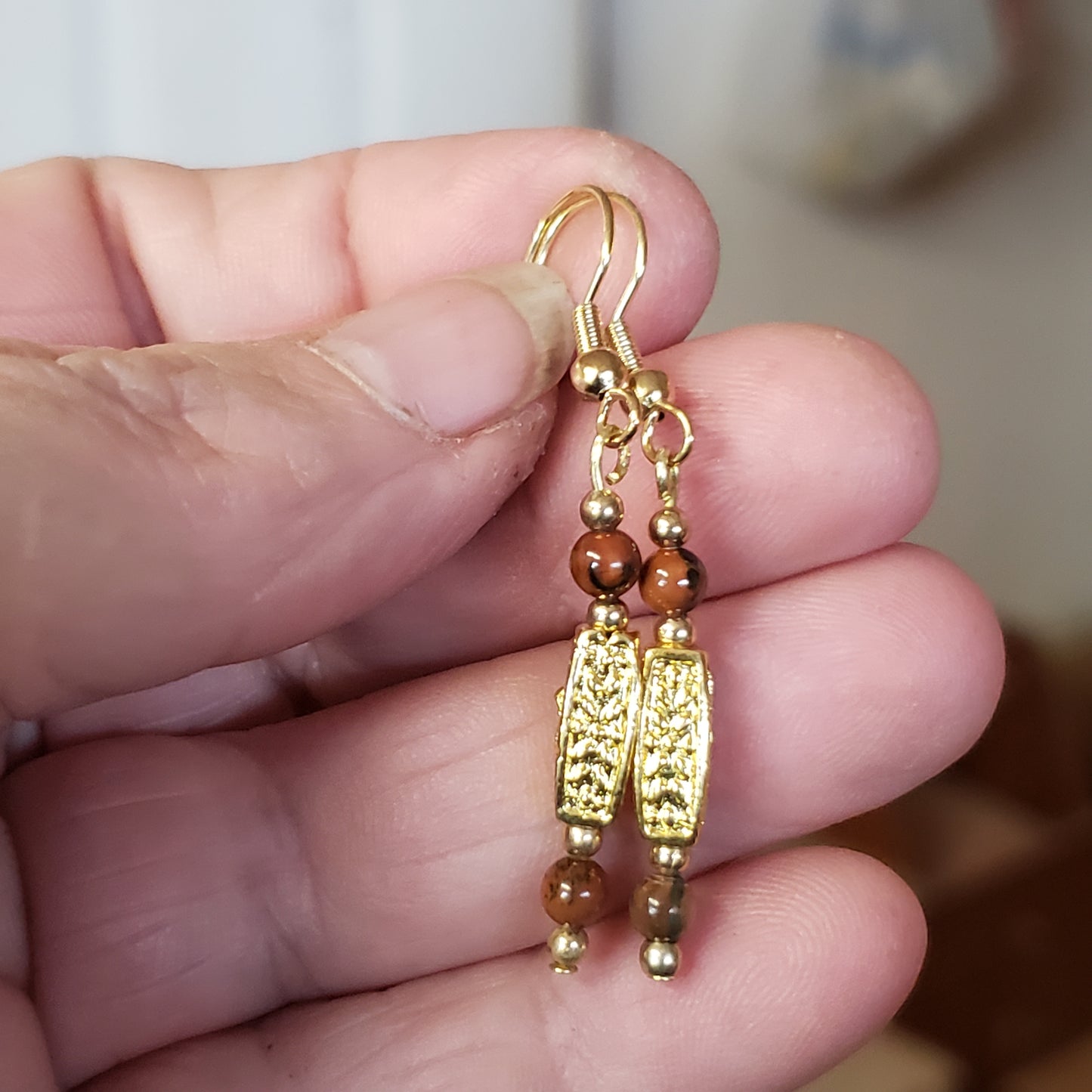 Tibetan Gold & Mammoth Ivory Bead Earrings