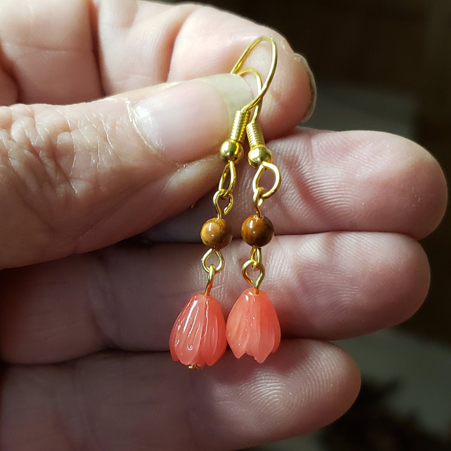 Rose Coral Pikake Mammoth Ivory Earrings