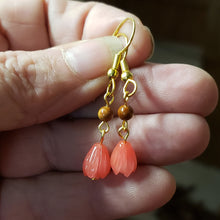 Load image into Gallery viewer, Rose Coral Pikake Mammoth Ivory Earrings
