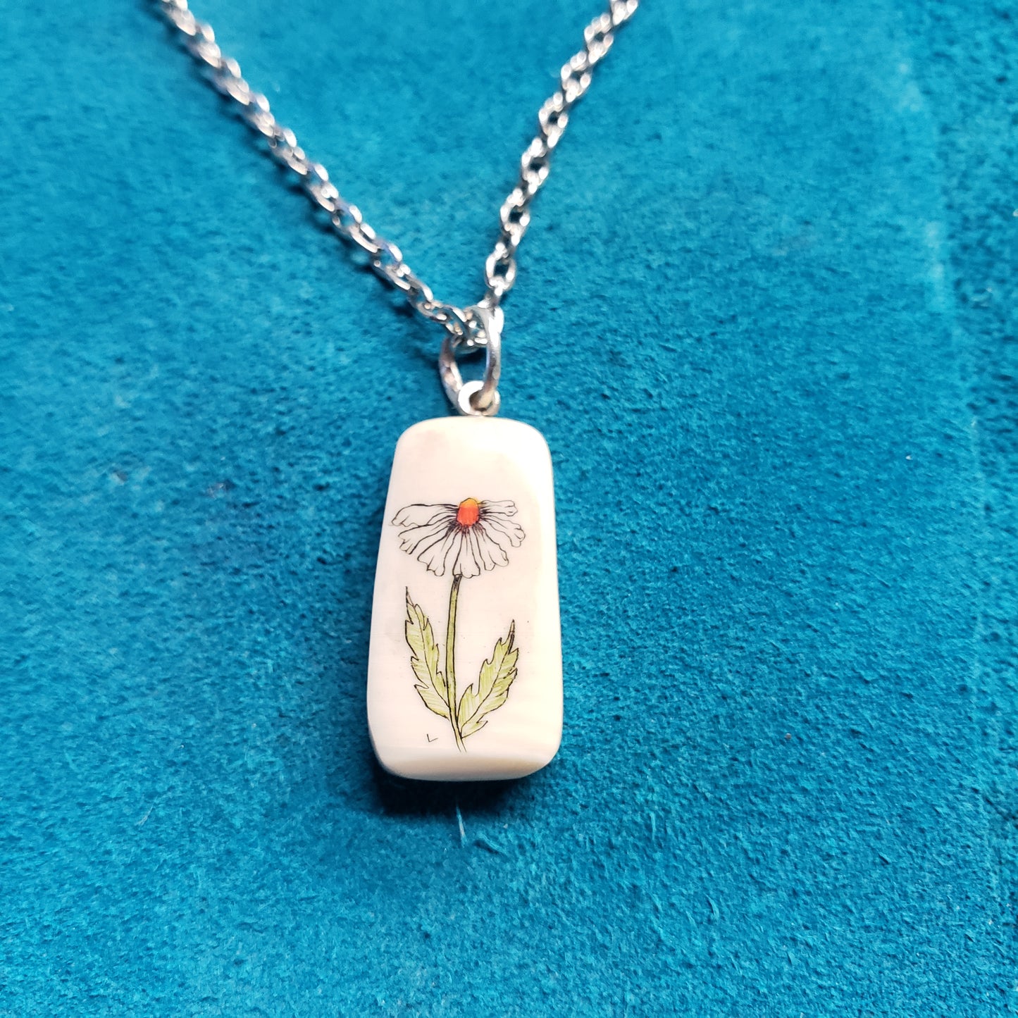 Scrimshawed Daisy Mammoth Ivory Necklace