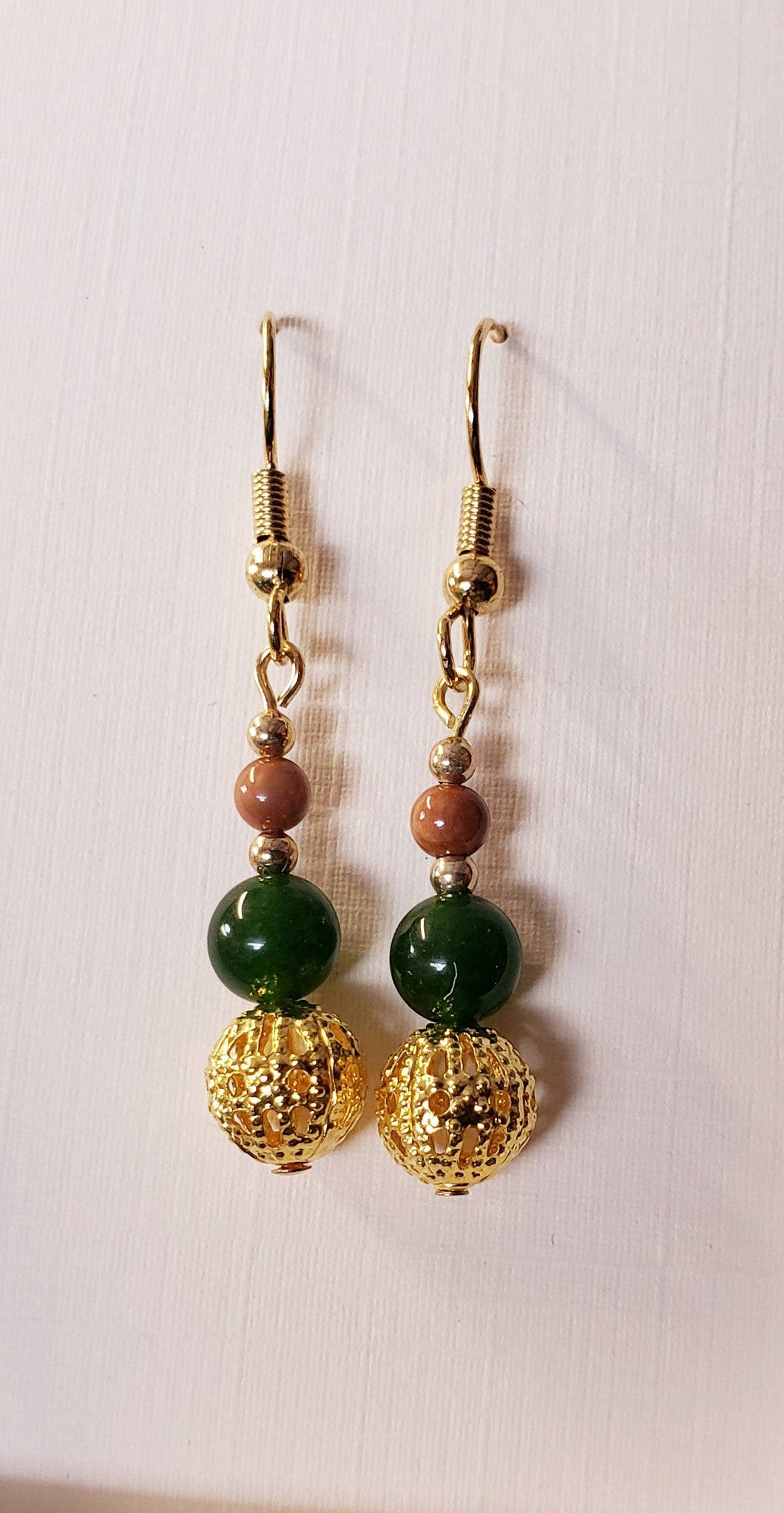 Simply Elegants Gold, Jade, Mammoth Ivory Earrings