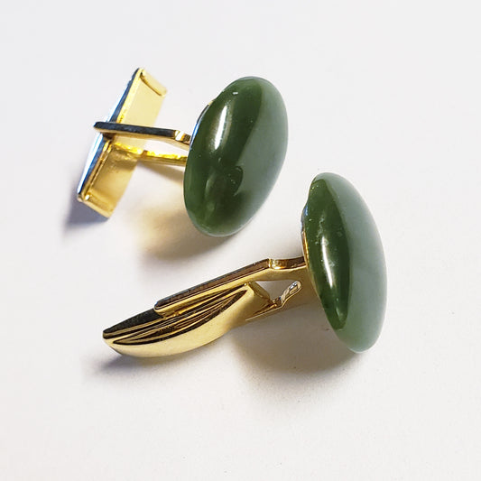 Dark Green Oval Canadian Jade 10K Gold Cufflinks