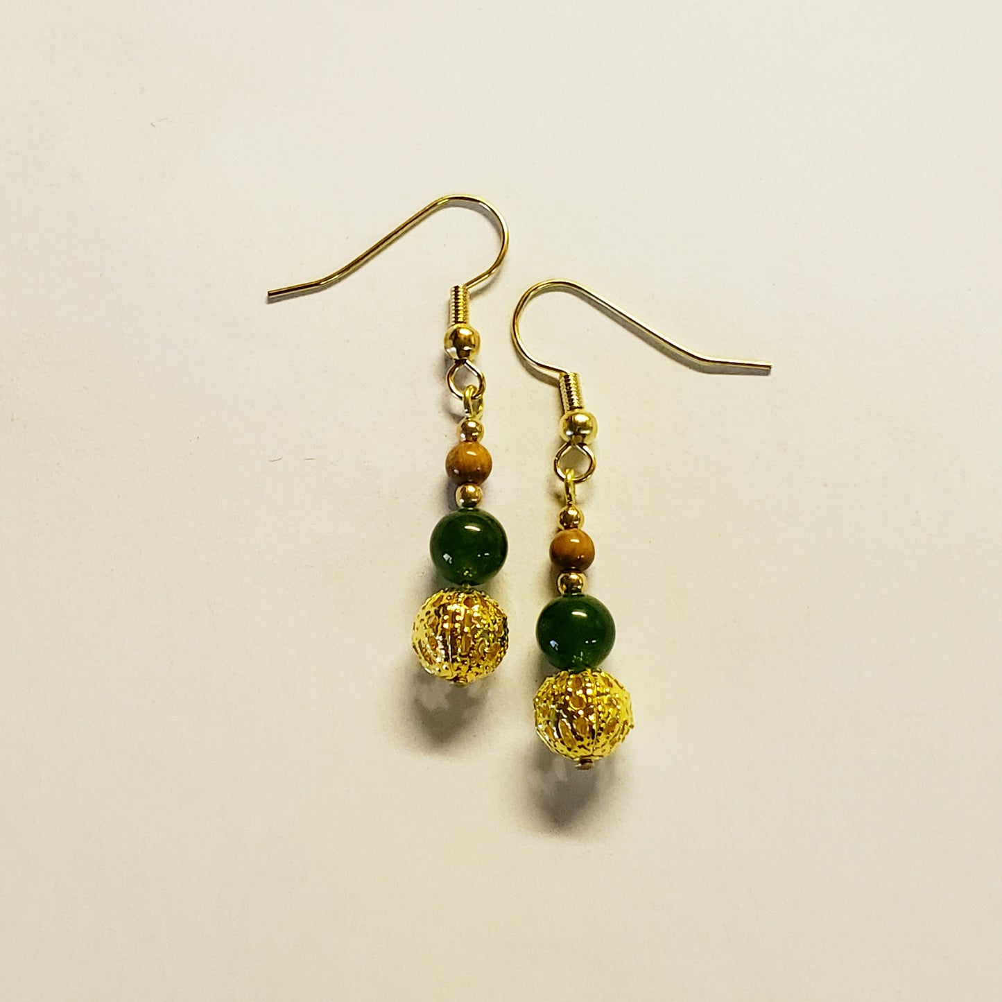 Simply Elegants Gold, Jade, Mammoth Ivory Earrings