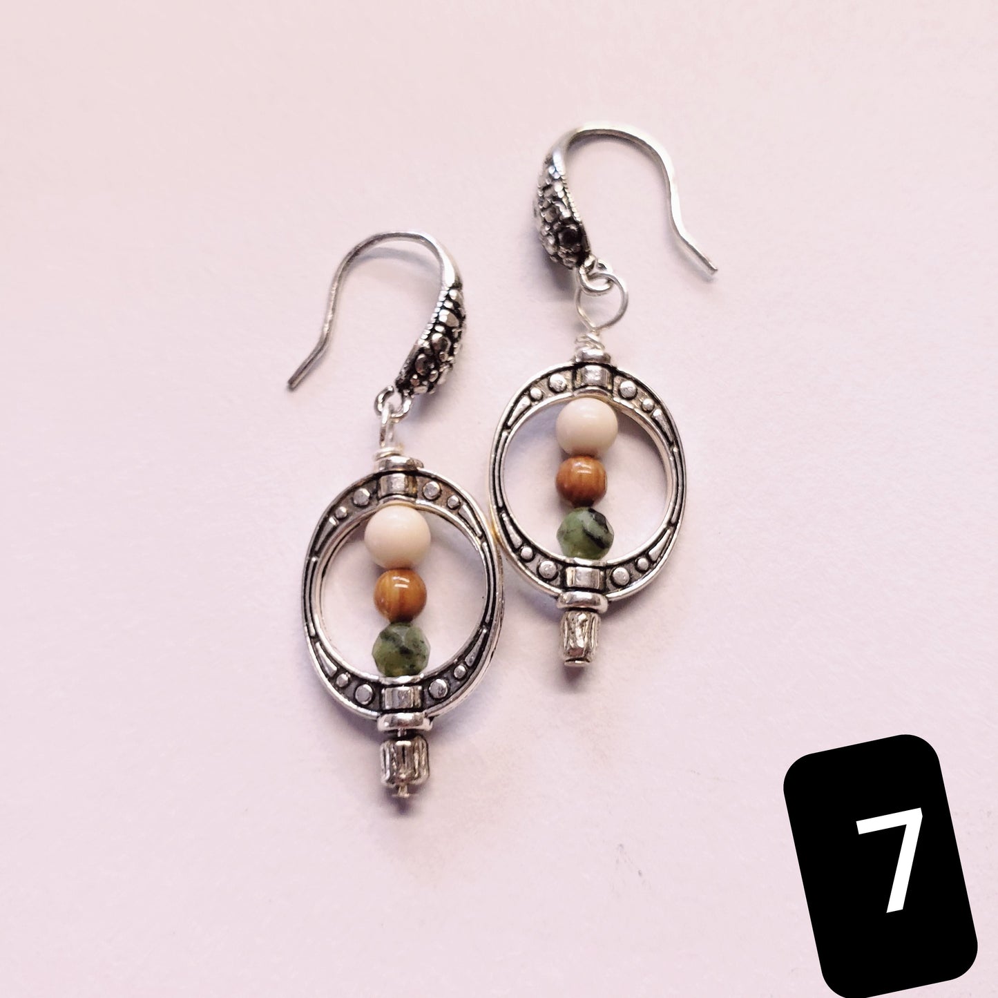 Gemstone and Mammoth Ivory Bead Earrings in 7 different combinations.