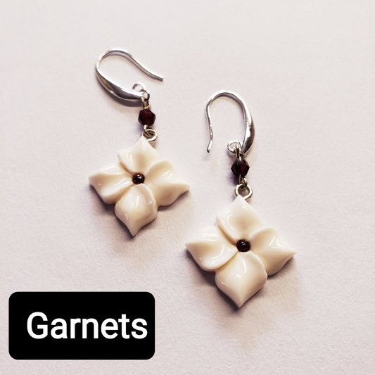 Garnet and Bone Bead Earrings