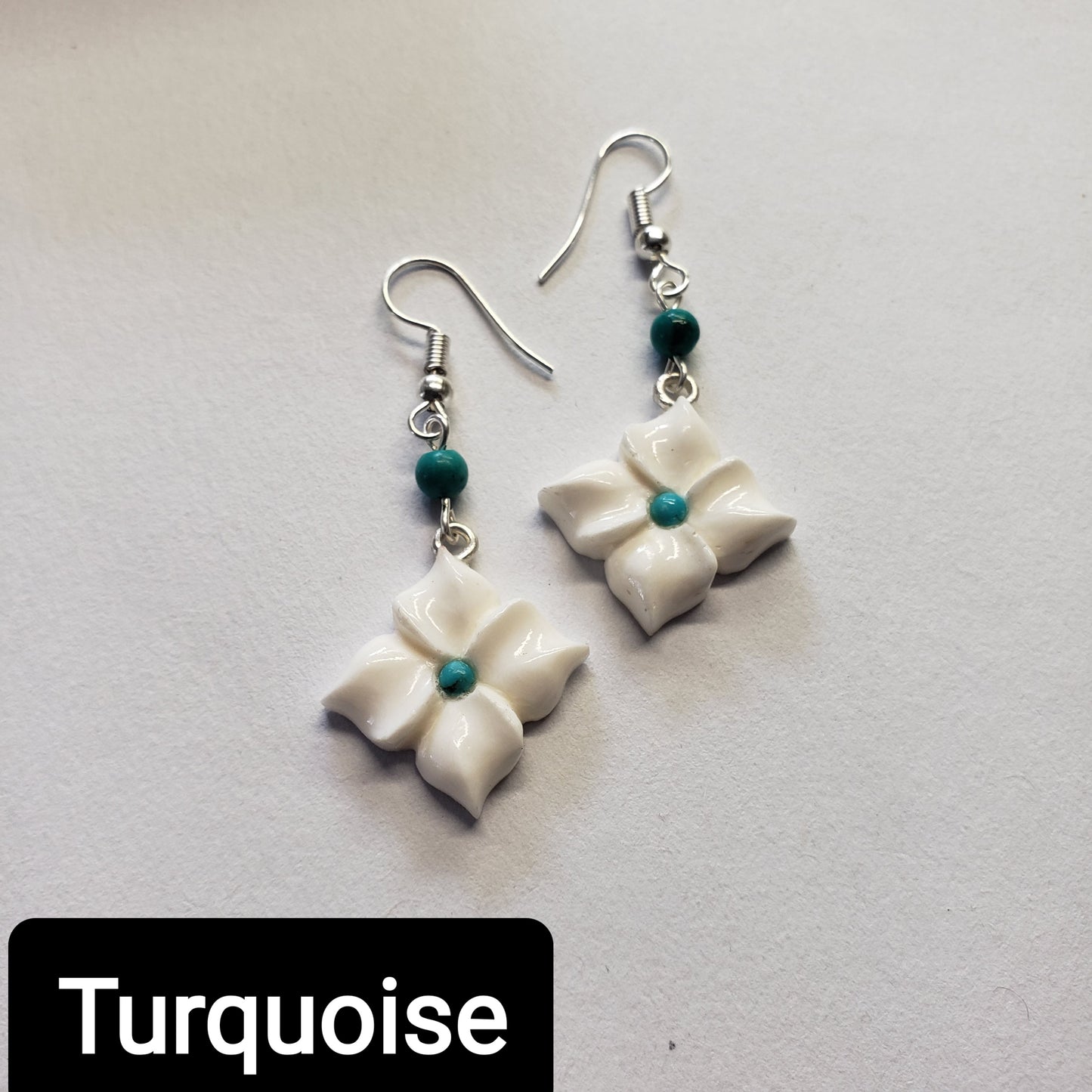 Turquoise Bone Flower Bead Earrings