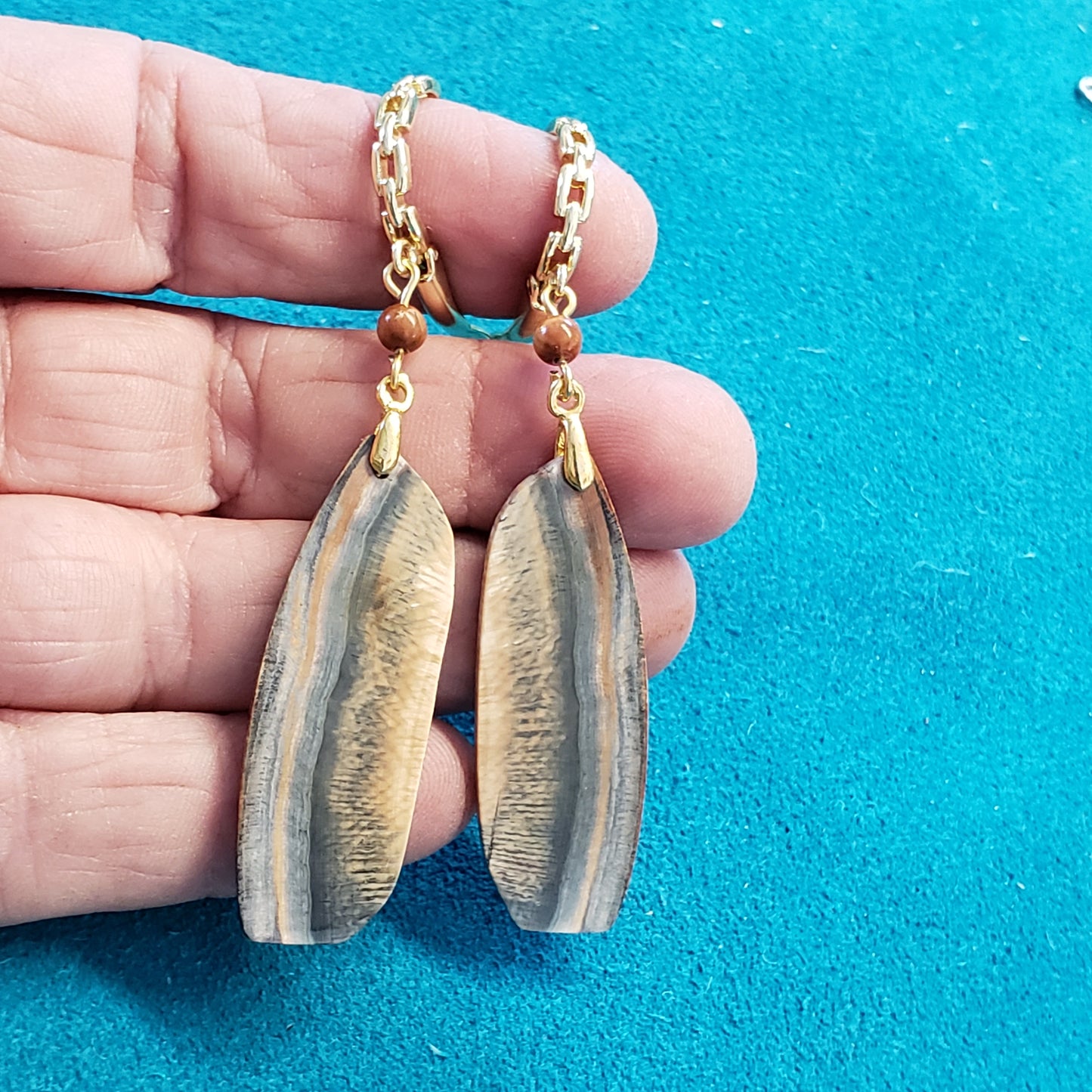 RARE multicolored Siberian Fossil Mammoth Ivory Earrings