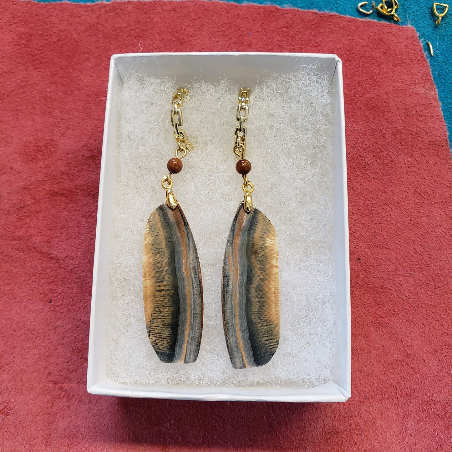 RARE multicolored Siberian Fossil Mammoth Ivory Earrings