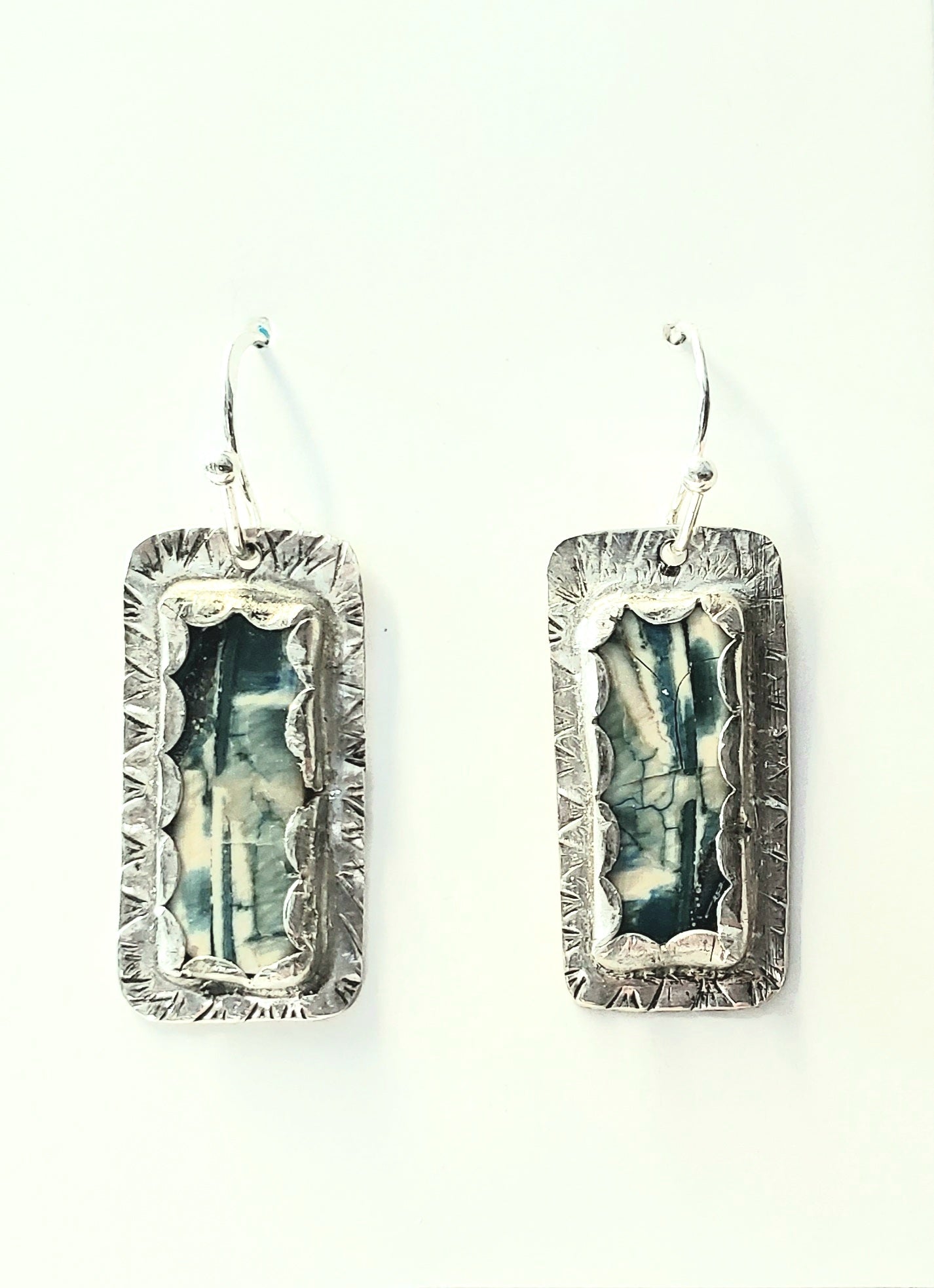 Hand made Sterling Silver  Mammoth Ivory Earrings