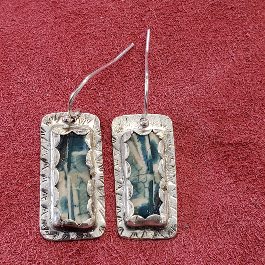 Hand made Sterling Silver  Mammoth Ivory Earrings