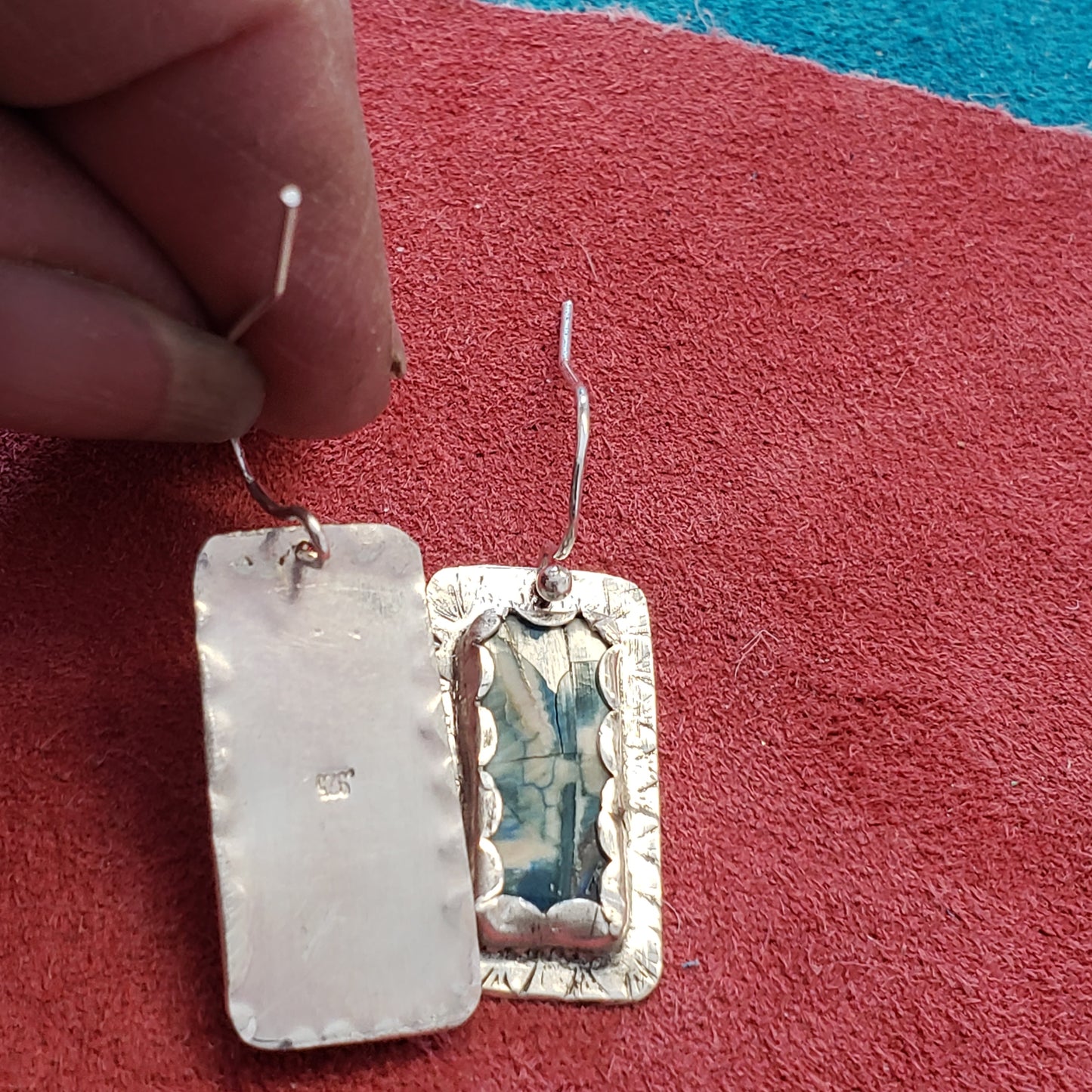 Hand made Sterling Silver  Mammoth Ivory Earrings