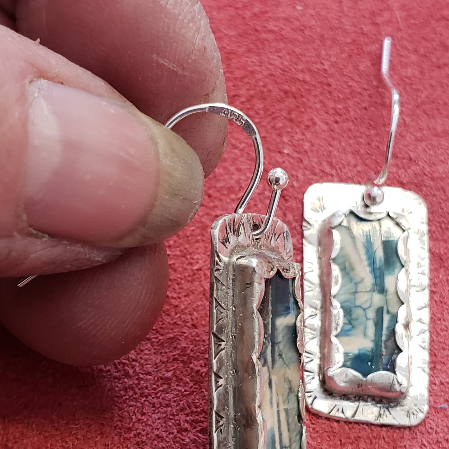 Hand made Sterling Silver  Mammoth Ivory Earrings