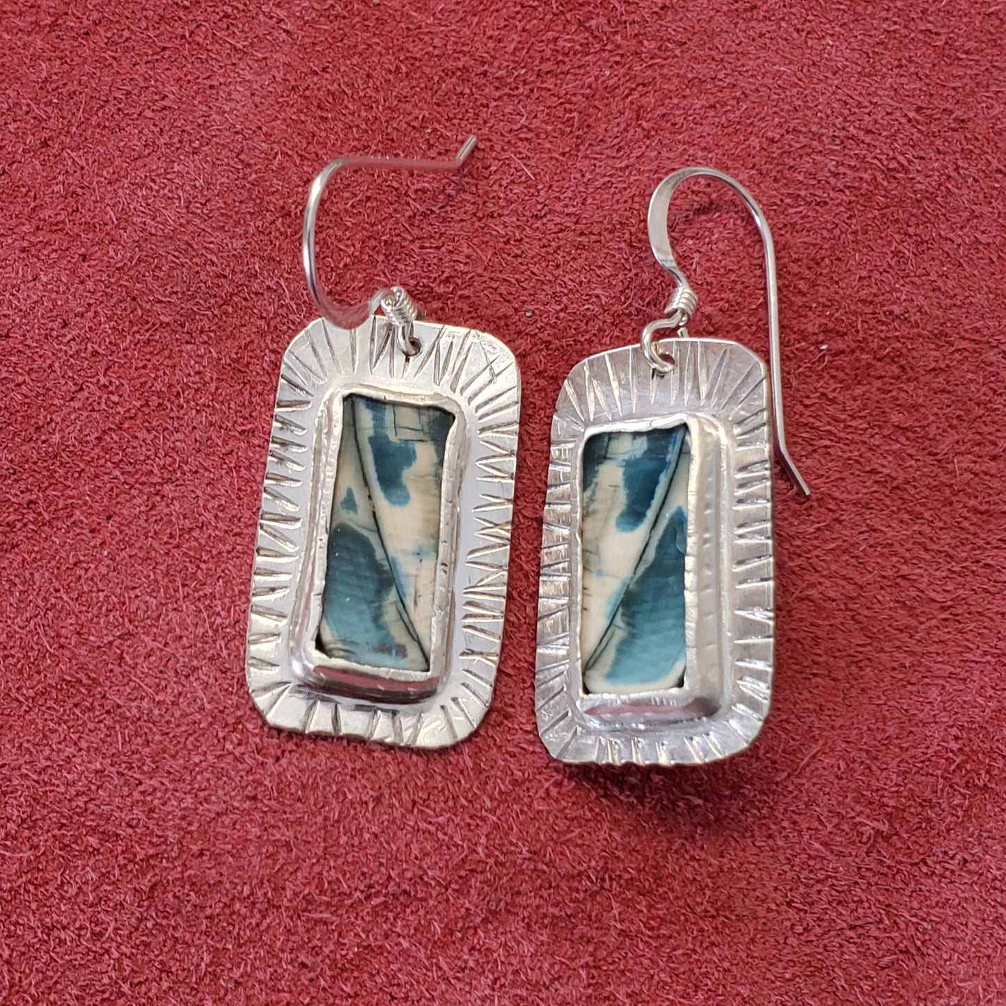 Blue Fossil Mammoth Ivory Earrings