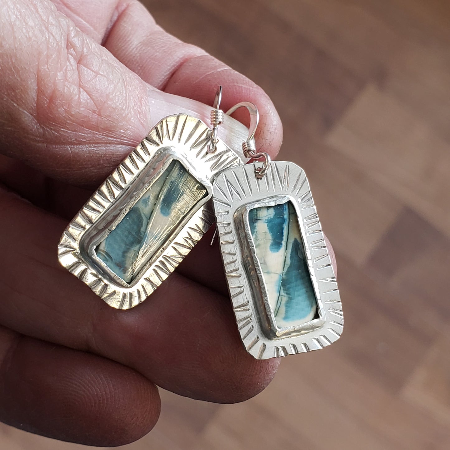 Blue Fossil Mammoth Ivory Earrings