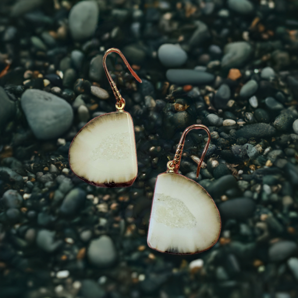 Fossil Walrus Ivory Dangle Earrings.