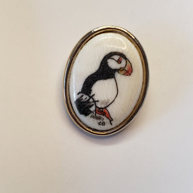 Scrimshaw Fossil Walrus Ivory Puffin Tie Tack