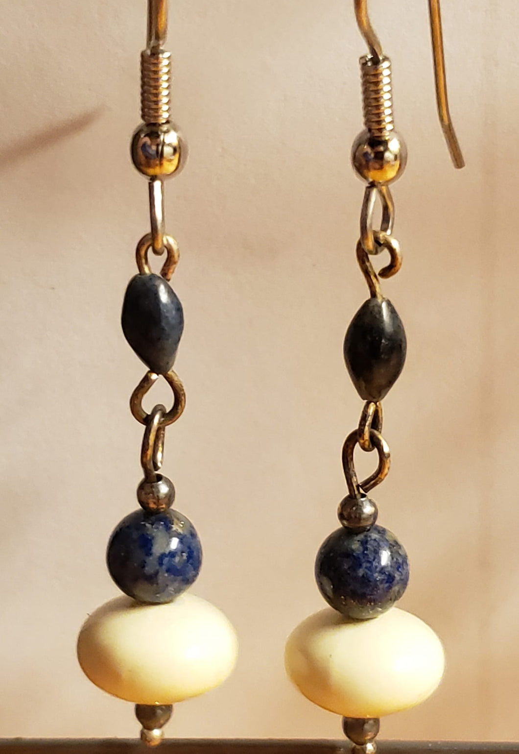 Blue Jean Lapis and Bone Bead Earrings