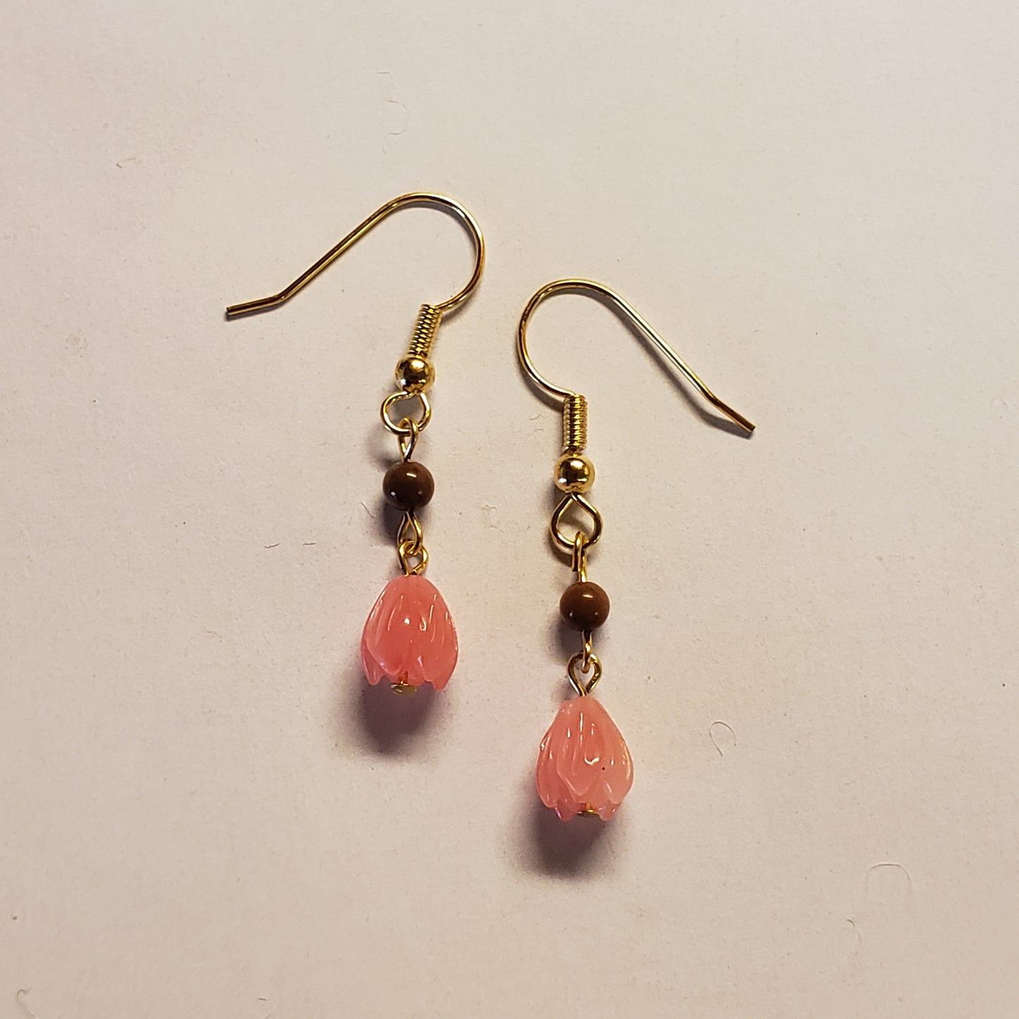 Rose Coral Pikake Mammoth Ivory Earrings