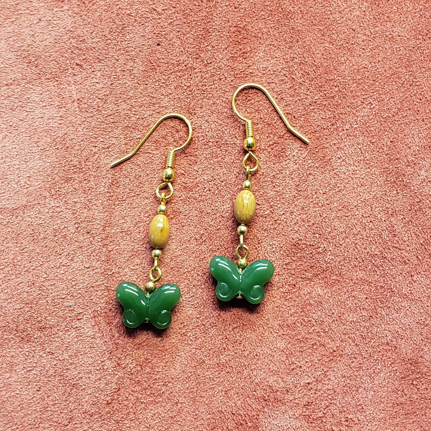 Jade Fossil Mammoth Ivory Butterfly Earrings