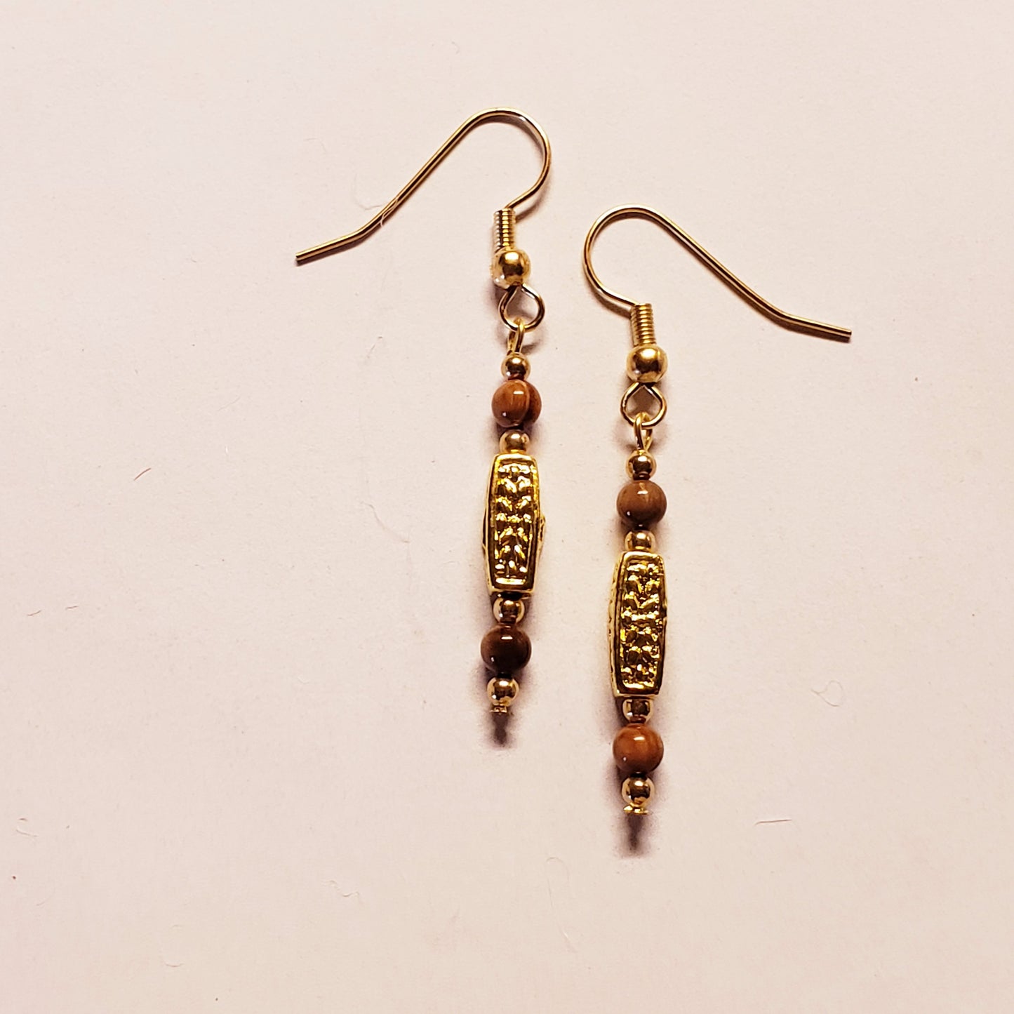 Tibetan Gold & Mammoth Ivory Bead Earrings