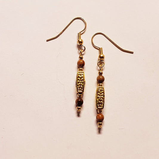 Tibetan Gold & Mammoth Ivory Bead Earrings