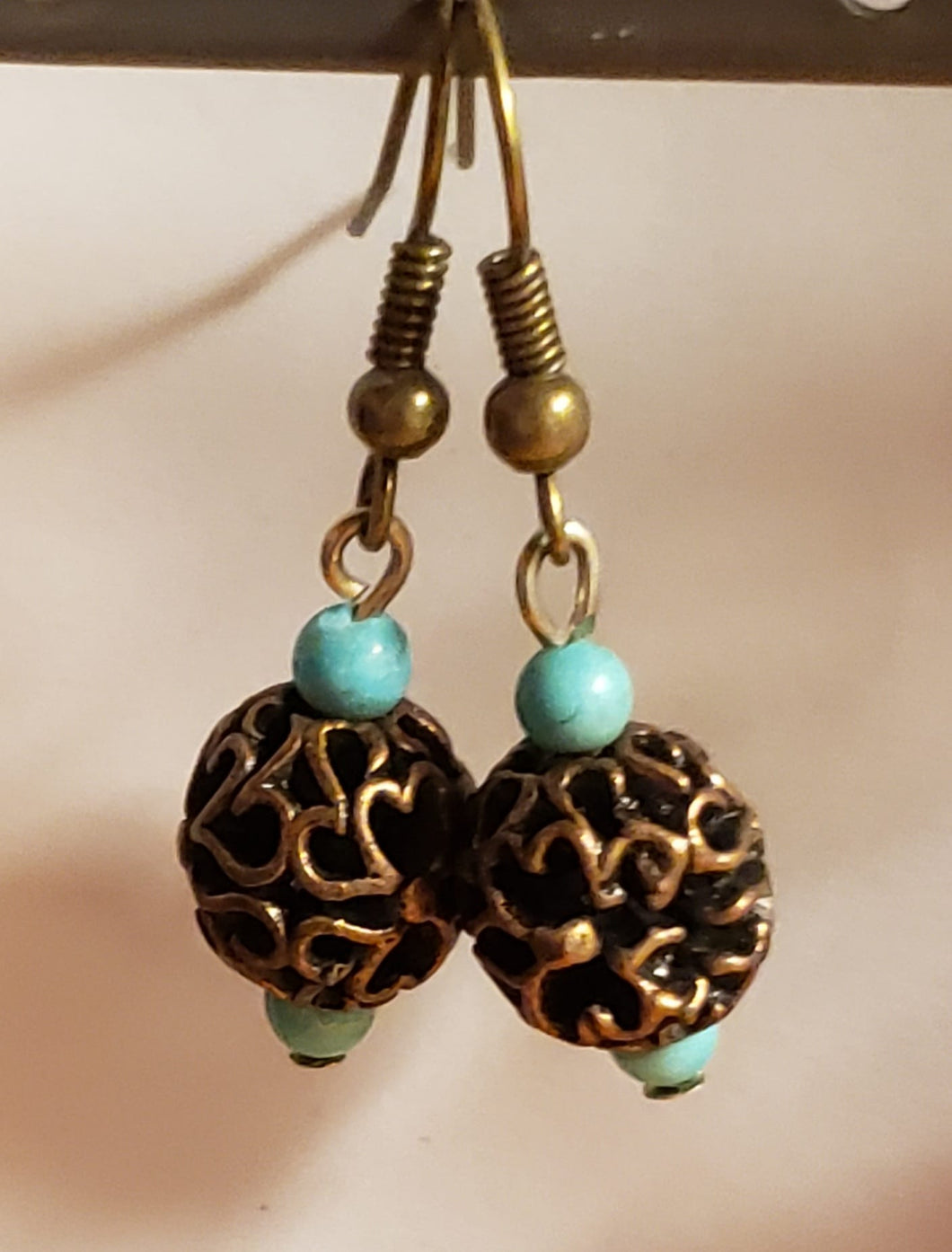 Bronze Turquoise Bead Ball Earrings