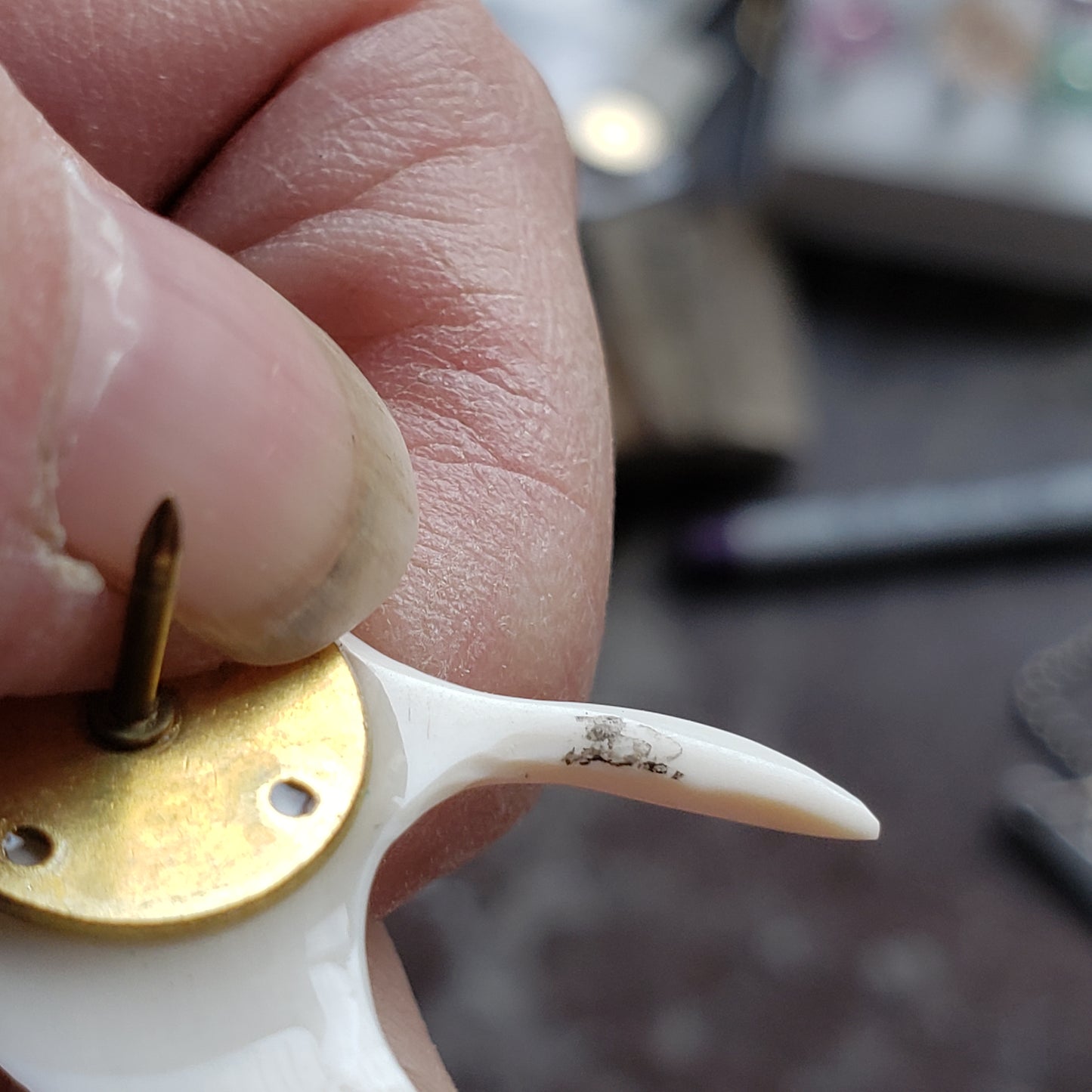 This gorgeous hand carved Tie Tack has been crafted from Fossil Walrus Ivory by an unknown Alaskan artist sometime in the 1950s or sixties. 